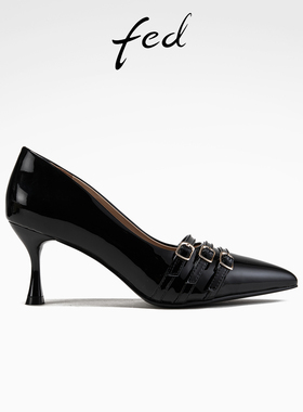 fed浅口单鞋女春季新款女鞋气质黑色高跟鞋通勤鞋女款S0306-YS305