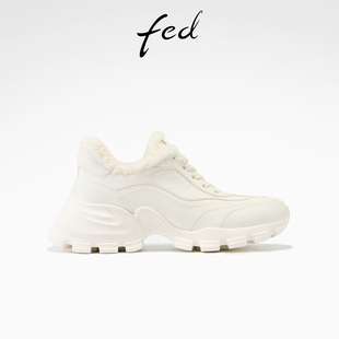 女鞋 新款 保暖休闲鞋 白色厚底鞋 YAB213 fed真皮老爹鞋 女S1114 冬季
