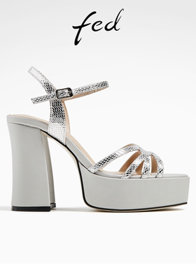 fed法式高跟凉鞋夏季新款女鞋防水台银色罗马凉鞋女D0420-YAB929