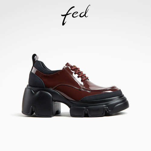 酒红色小皮鞋女款增高单鞋