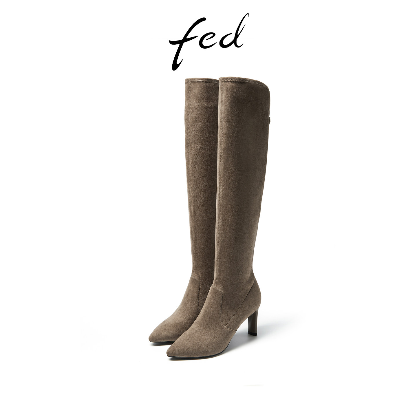 fed秋冬奶茶色弹力瘦瘦长靴女