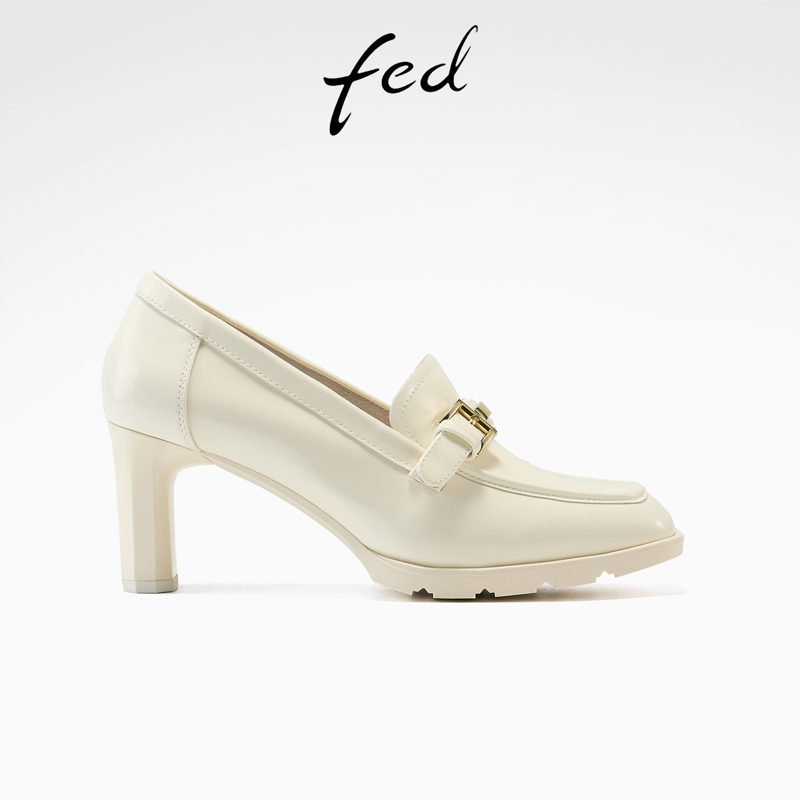 fed粗跟乐福鞋春季新款女鞋云阶誓约单鞋法式小皮鞋女款YAB191