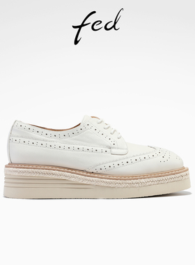 fed真皮牛津鞋秋季新款女鞋白色布洛克鞋厚底单鞋女S0905-YAC031