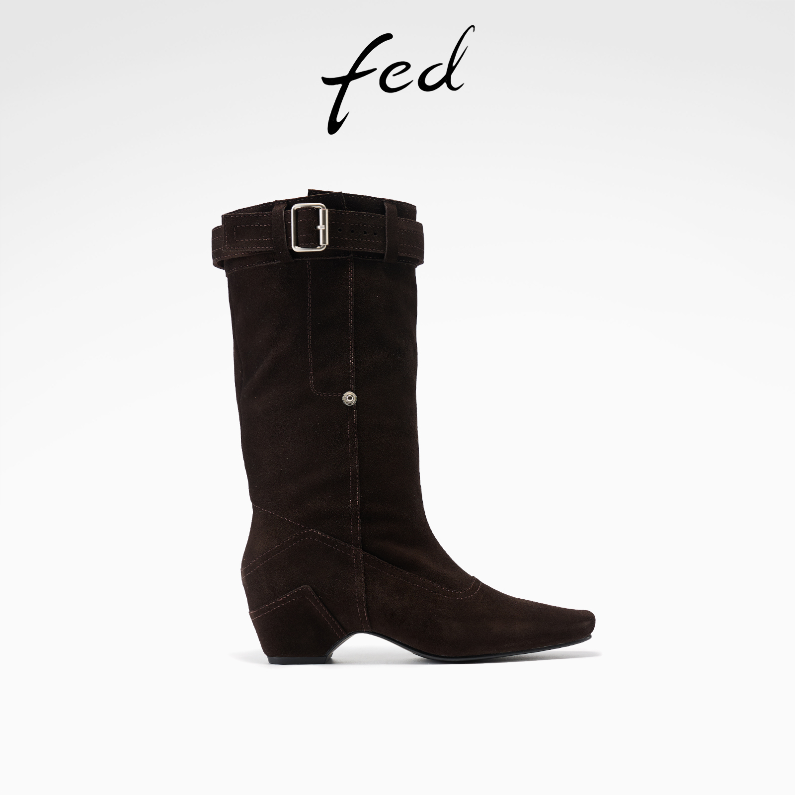 fed皮带扣长靴冬季新款女靴反绒西部靴高筒时装靴女款S1031-YA005