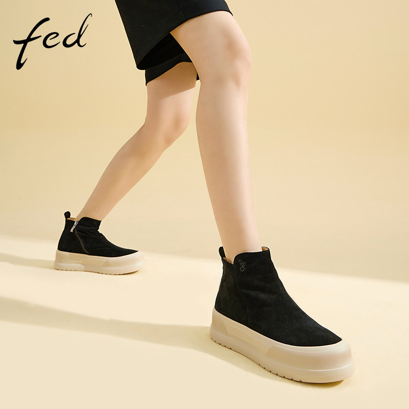 fed厚底短靴秋季新款女靴简约