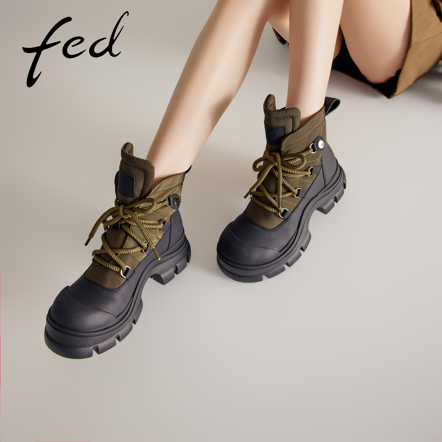 fed厚底短靴女秋季新款女靴系带