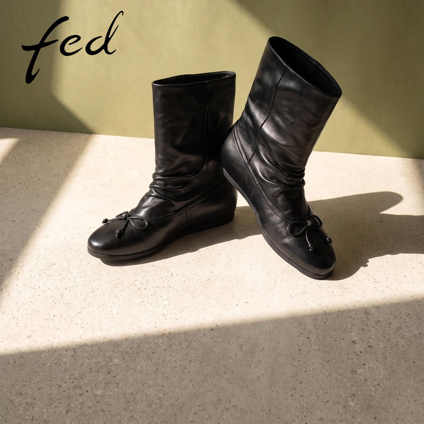fed真皮内增高高瘦短靴女冬季