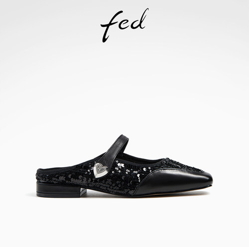 粗跟软底后空玛丽珍穆勒凉拖鞋