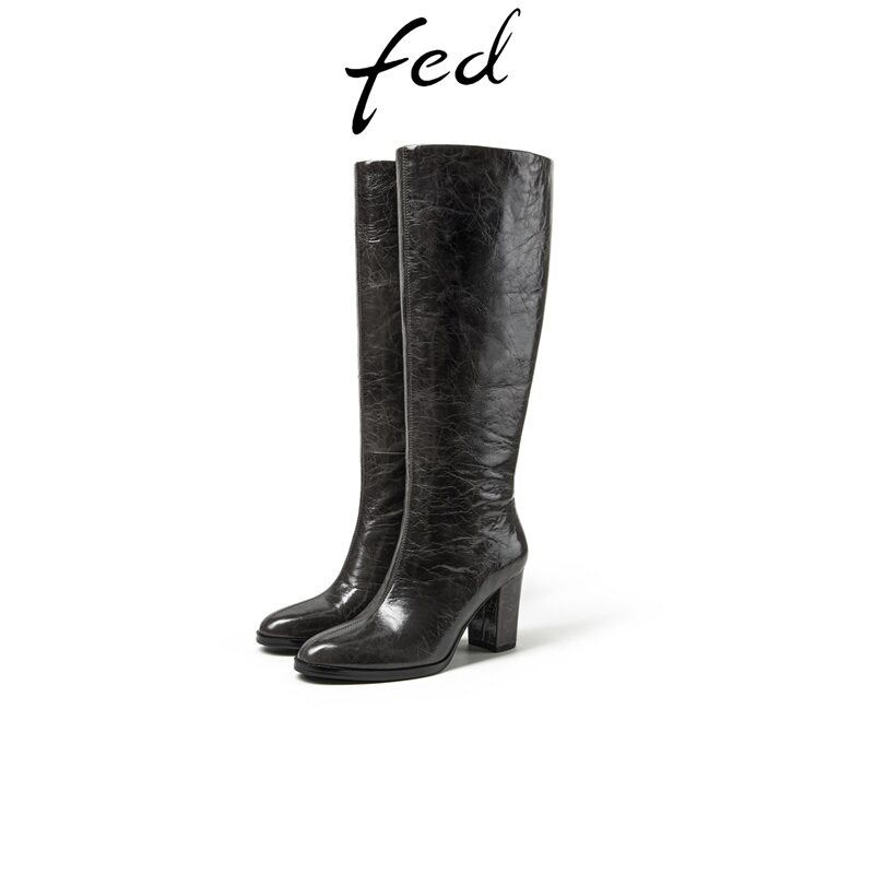 fed裂纹皮骑士长靴女款秋冬2026