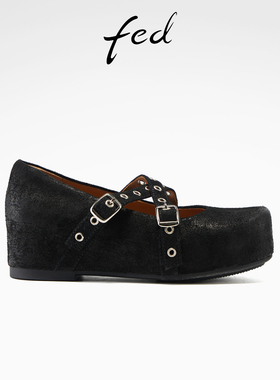 fed墨影织痕玛丽珍鞋春季新款女鞋厚底芭蕾鞋圆头黑色单鞋女YA002