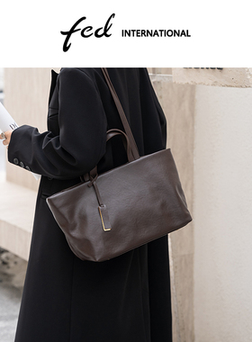 fed植鞣皮头层牛皮真皮女包斜挎单肩包休闲大容量水桶包包BFA9144