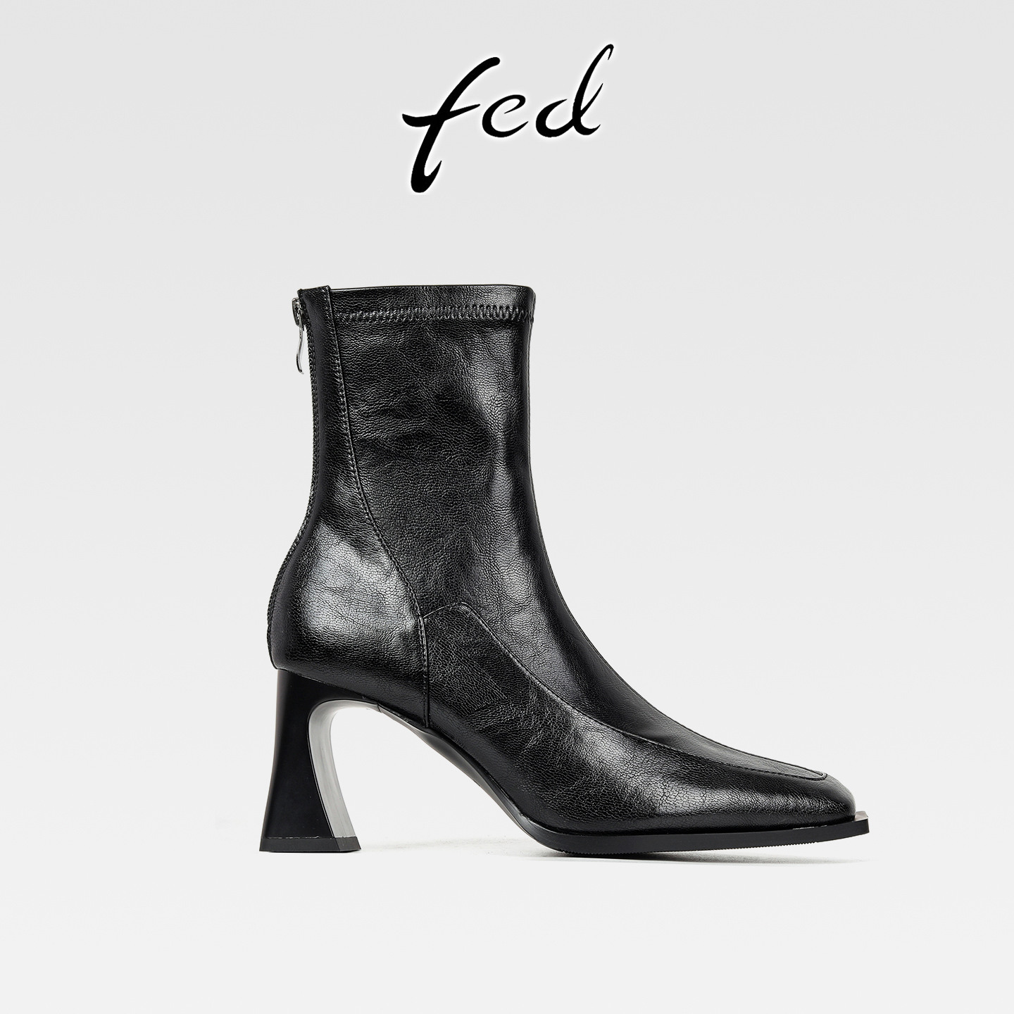 fed弹力瘦瘦靴气质方头高跟短靴