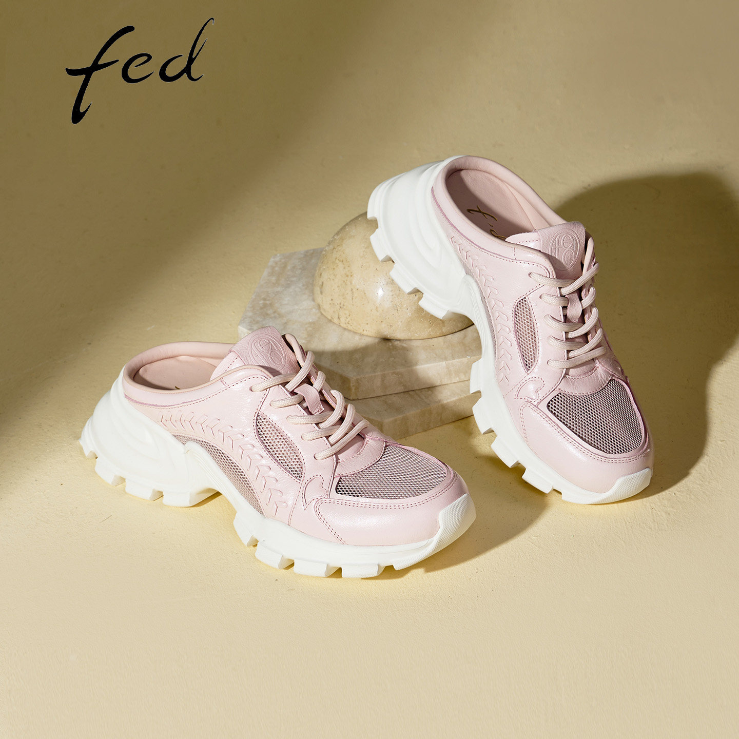 fed包头半拖鞋女厚底内增高一脚蹬2026巨好看网红网面透气德训鞋