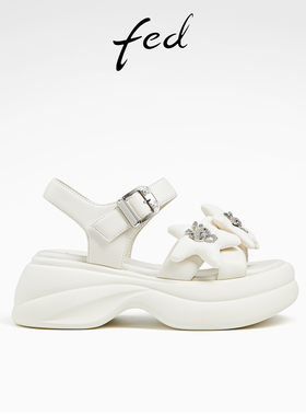 fed松糕厚底凉鞋夏季新款女鞋真皮软底沙滩凉鞋女款D0428-YAB663