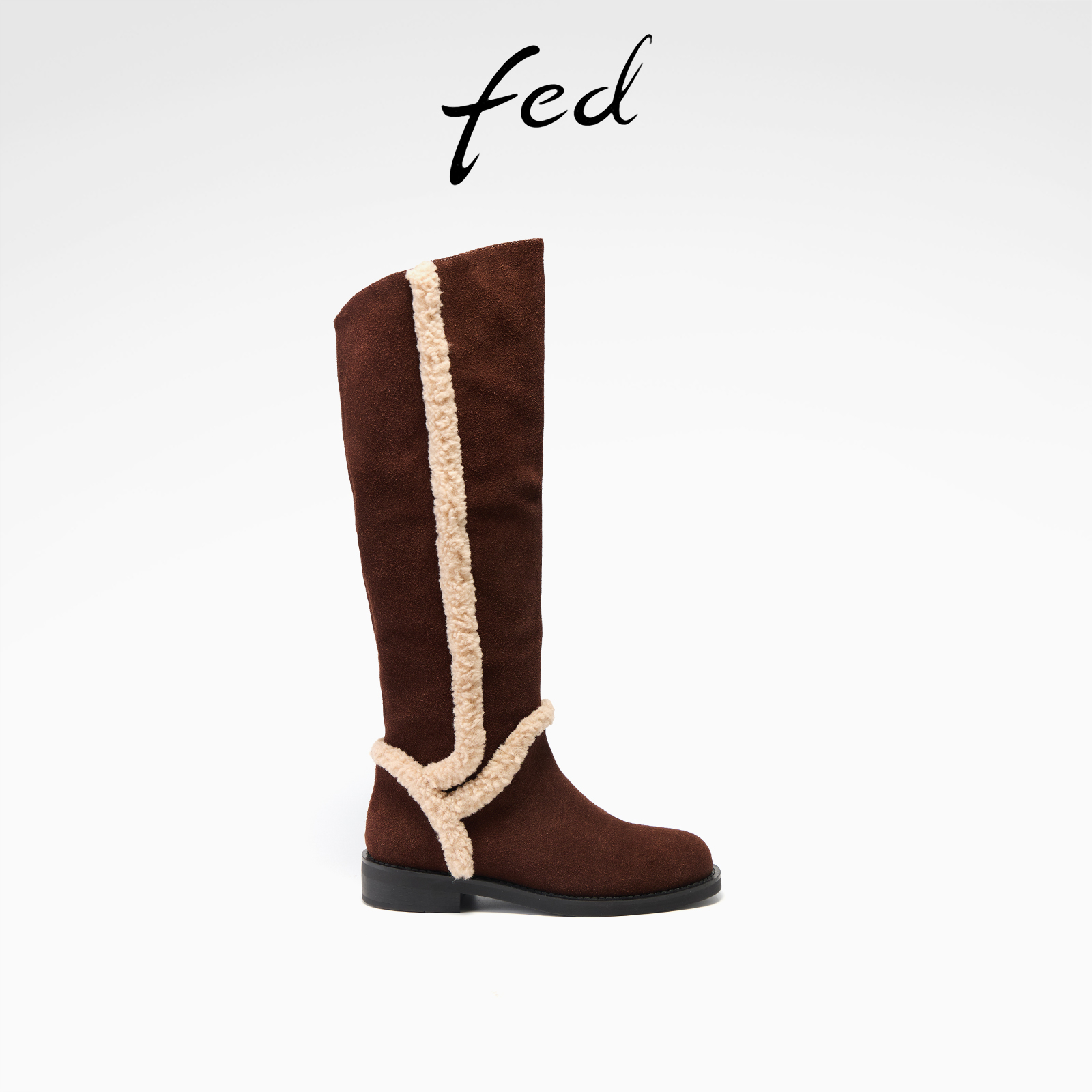 fed复古长靴冬季新款女靴高筒时装靴绒面堆堆靴女款S1025-YAB085