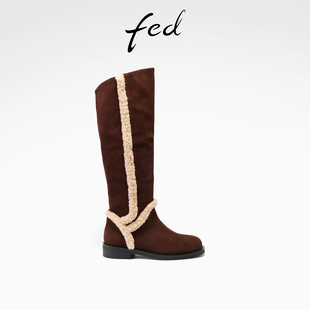 S1025 fed复古长靴冬季 靴绒面堆堆靴女款 女靴高筒时装 YAB085 新款