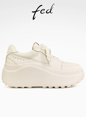 fed厚底小白鞋秋季新款女鞋休闲松糕鞋牛皮增高鞋女S0903-YAB863