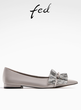 fde尖头单鞋秋季新款女鞋蝴蝶结水钻浅口平底单鞋女款R0803-YA287