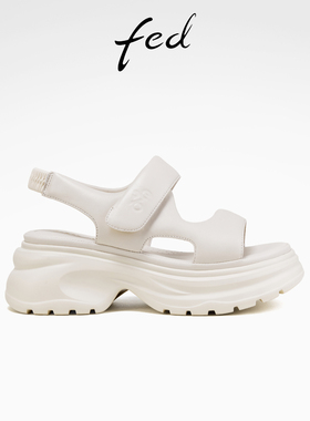 fed魔术贴凉鞋夏季新款女鞋厚底沙滩鞋白色老爹凉鞋S0508-YAC282