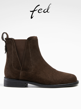 fed复古烟筒靴冬季新款靴子粗跟短靴加绒切尔西靴女R1102-ZFA920