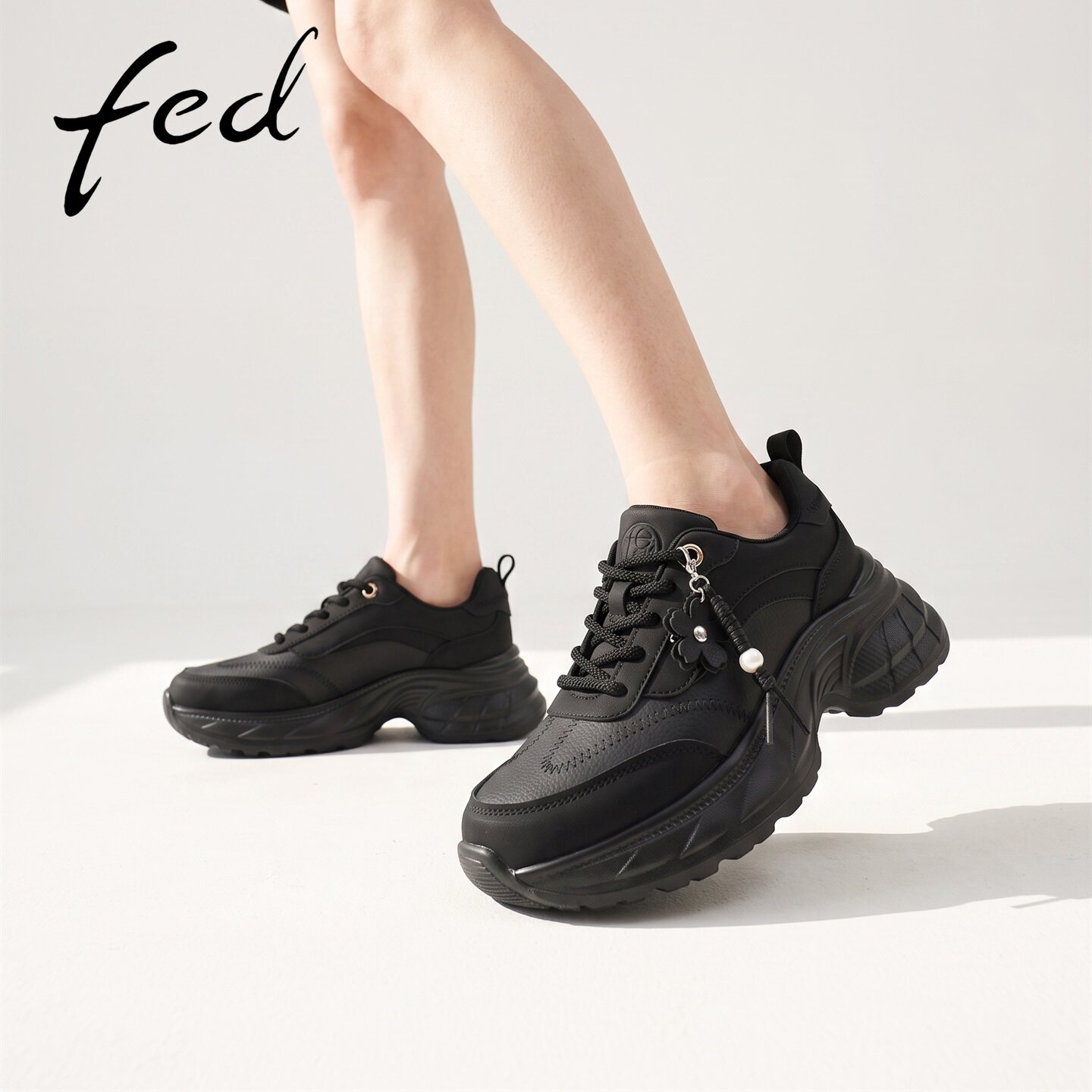 fed黑色老爹鞋增高秋季新款女鞋