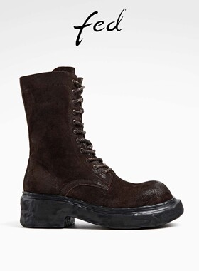 fed复古马丁靴秋季新款女靴厚底中筒靴骑士短靴女款D0914-YAB551