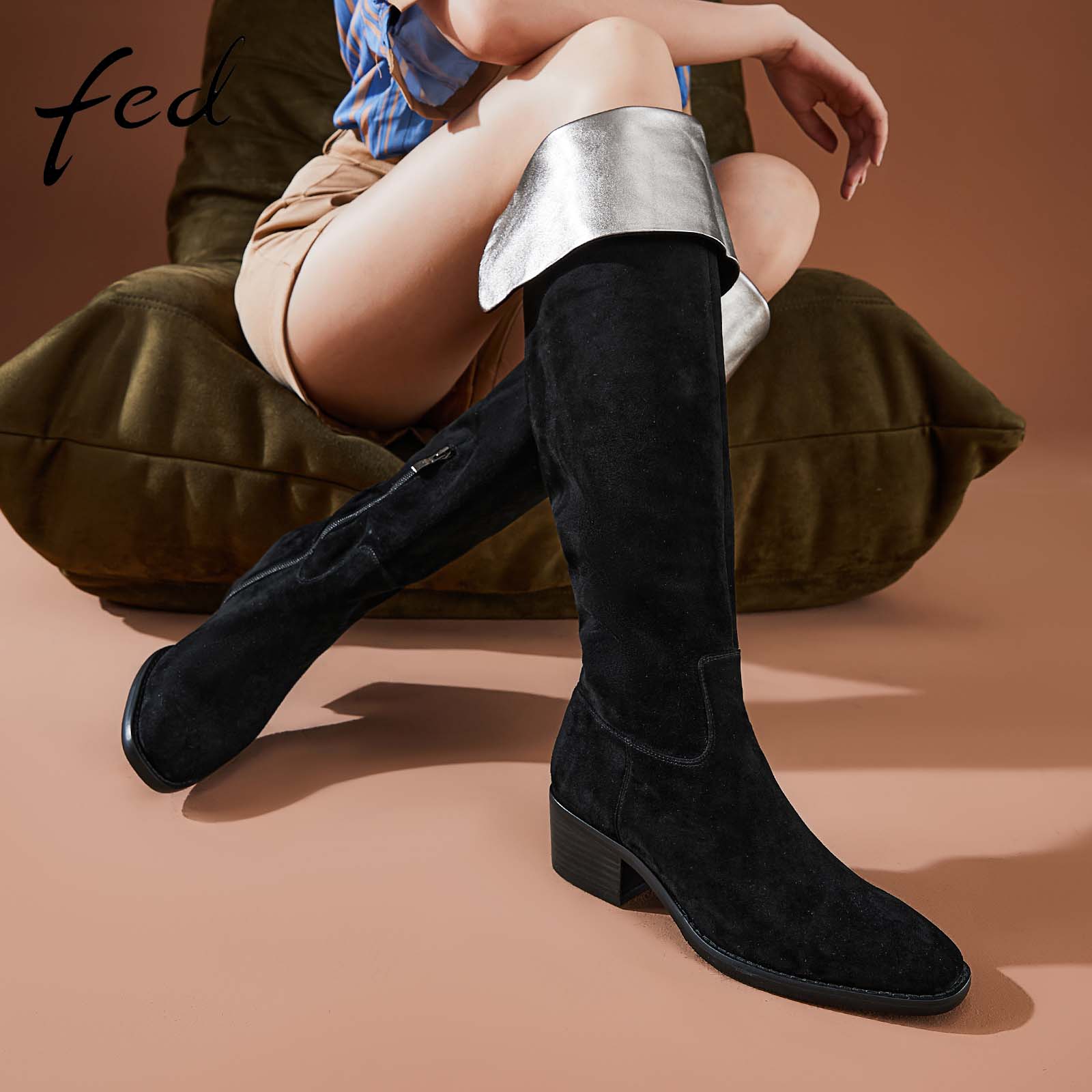 fed粗跟骑士靴女秋季新款女靴