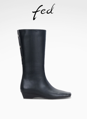 fed小方头时装靴冬季新款女靴英伦风俩穿中筒靴女款S1209-DD0272