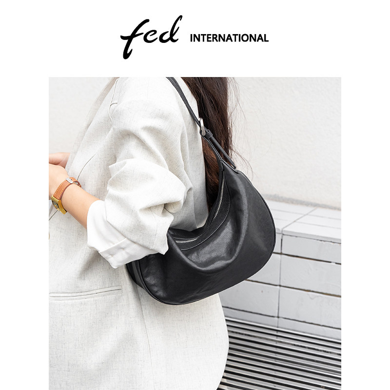 fed植鞣皮头层牛皮腋下包单肩包月牙包HOBO包百搭通勤BFA9