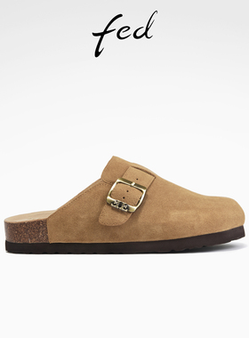 fed复古半拖夏季新款女鞋软底包头拖鞋厚底勃肯鞋女S0609-YLA629