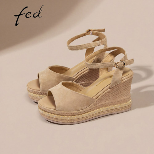 fed夏季厚底坡跟鱼嘴凉鞋女