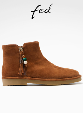 fed复古马丁靴冬季新款女鞋西部短靴流苏时装靴女款S1015-YAB288