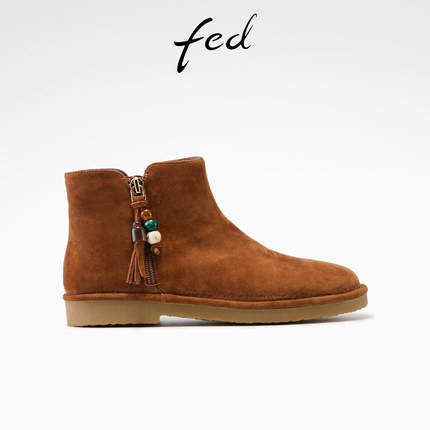 fed复古马丁靴冬季新款女鞋西部短靴流苏时装靴女款S1015-YAB288