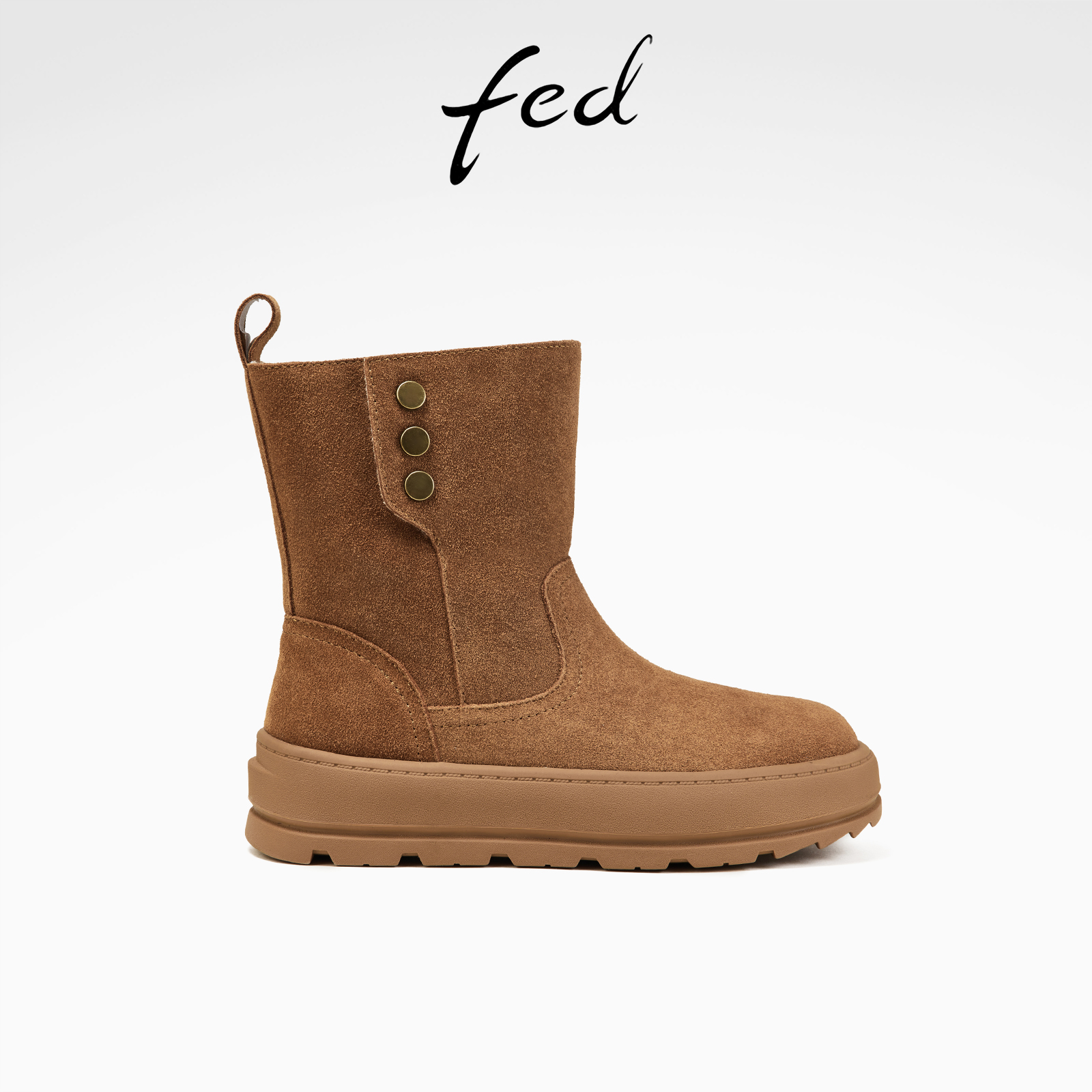 fed加绒棉靴冬季新款女靴防寒雪地短靴绒面时装靴女款D1111-