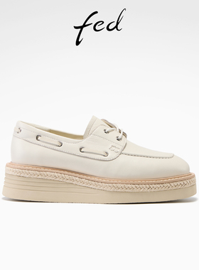 fed白色小皮鞋春季新款女鞋真皮单鞋英伦厚底鞋女款S1226-YAB006