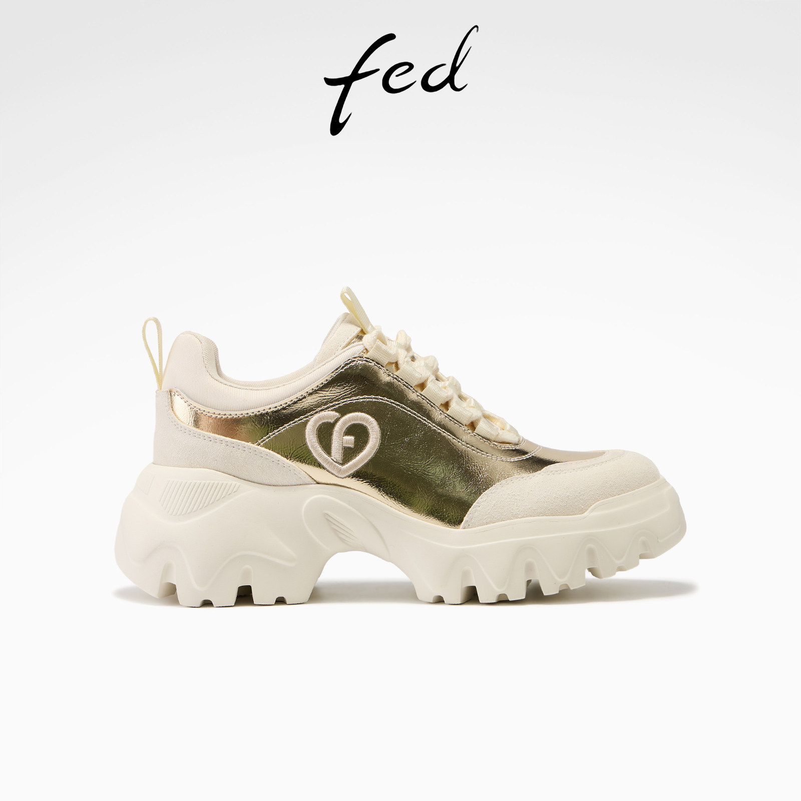 fed厚底老爹鞋春季新款女鞋金箔心跳休闲鞋时尚拼色增高鞋女YA605