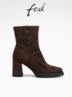 fed高跟短靴秋季新款女靴踝靴弹力瘦瘦靴时装靴女款S0823-YAB708