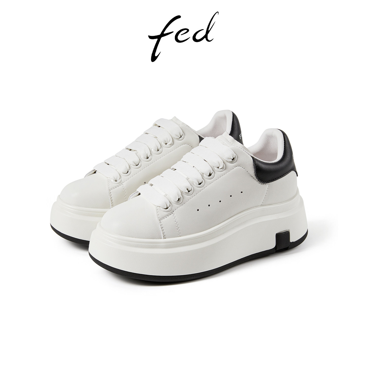 fed真皮厚底不累脚增高小白鞋