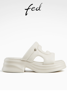 fed休闲凉拖鞋夏季新款女鞋白色松糕底外出拖鞋女款D0701-YAB020