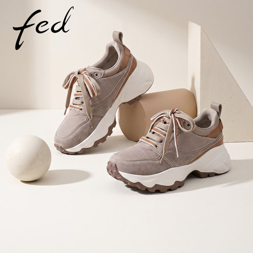 fed秋季女网面厚底运动鞋老爹鞋