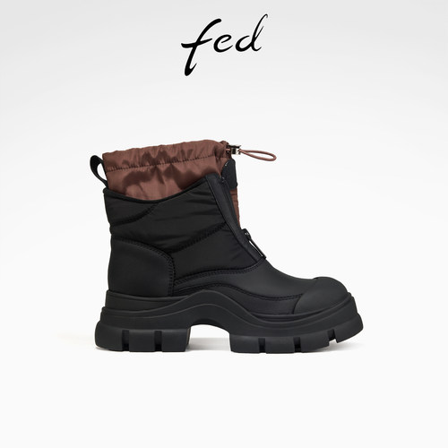 fed拉链时装靴冬季新款女靴加绒厚底短靴黑色户外靴女S0911-YA583