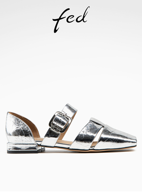 fed银色玛丽珍鞋夏季新款女鞋真皮凉鞋中空单鞋女款D0420-YAB675