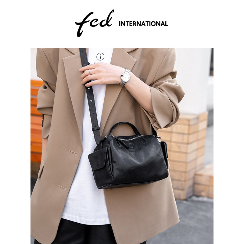 fed女包头层牛皮手提包女大容量真皮枕头包通勤百搭斜挎包BFA9238