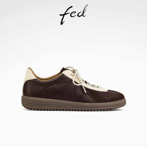 fed深棕牛皮德训鞋女