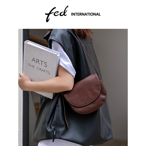 fed植鞣皮头层牛皮贝壳包女士单肩斜挎包女士手机包真皮BFA9241