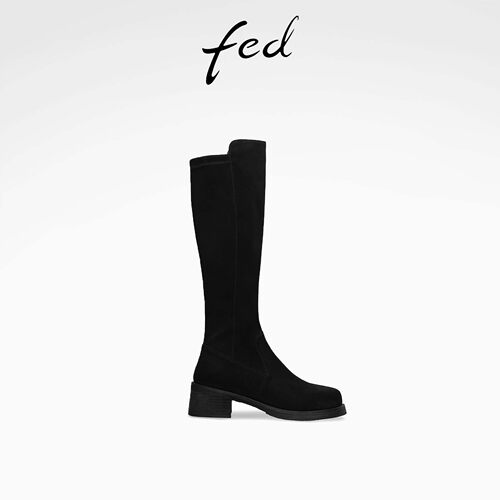 fed粗跟长靴冬季新款女靴高筒瘦瘦靴弹力时装靴女款S0930-DD0103