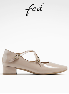 fed粗跟玛丽珍鞋春季新款女鞋真皮鞋温柔浅口单鞋女D0401-CAB002