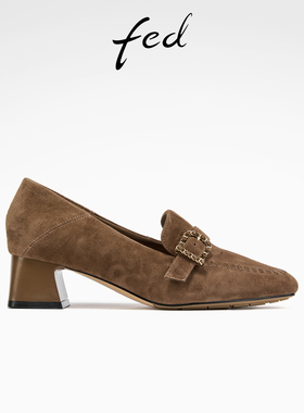 fed粗跟单鞋秋季新款女鞋老钱风乐福鞋真皮通勤鞋女S0812-ZCA520