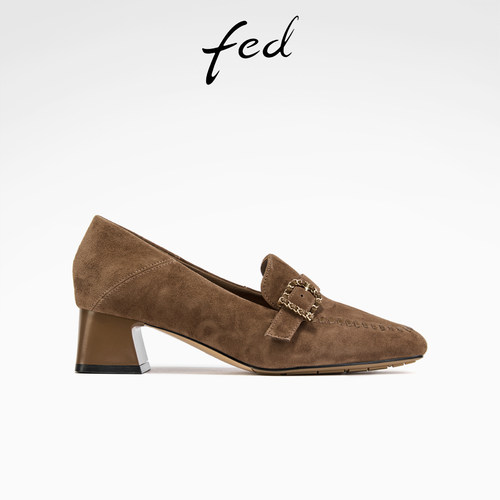 fed粗跟单鞋秋季新款女鞋老钱风乐福鞋真皮通勤鞋女S0812-ZCA520