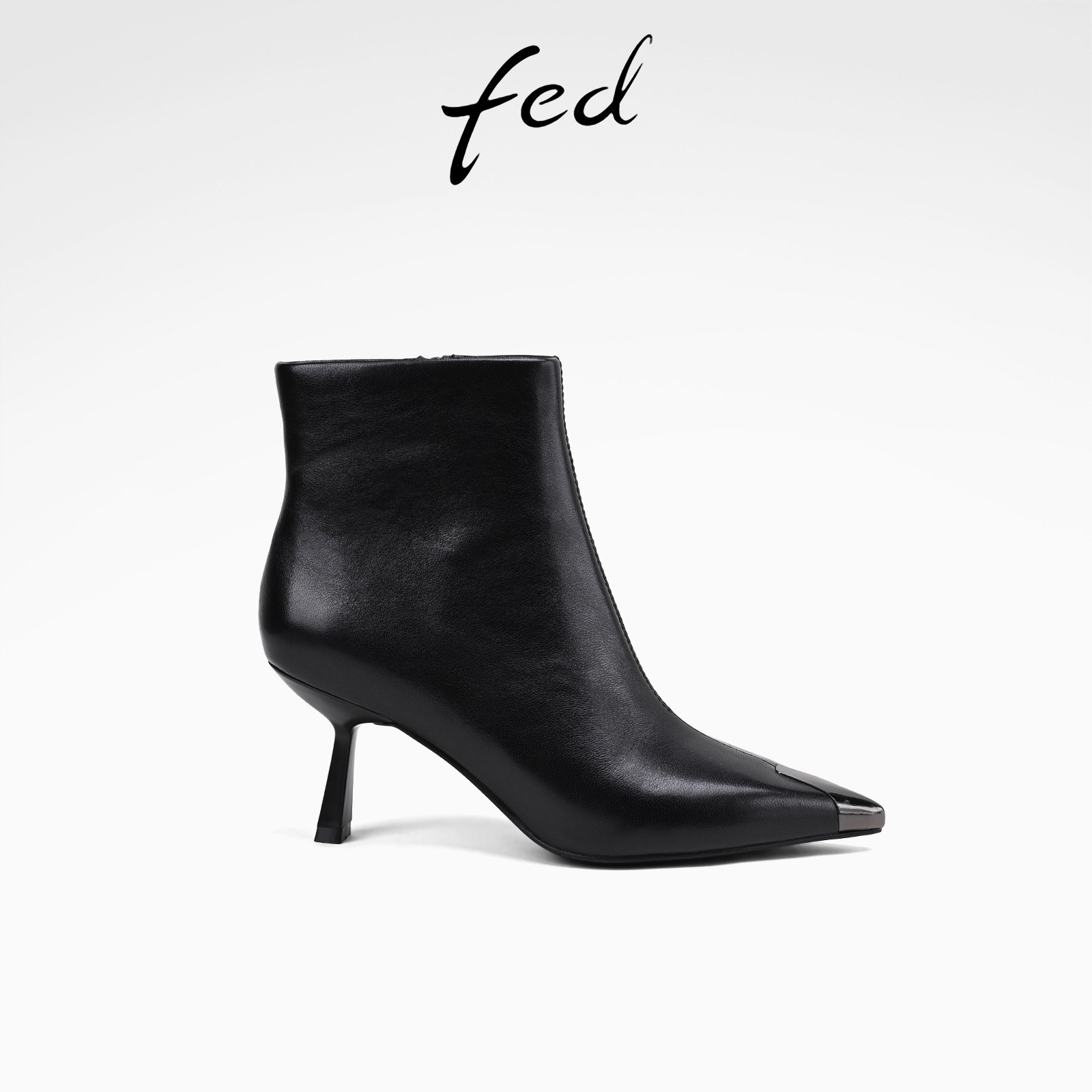 fed靴子复古短靴黑色真皮女款